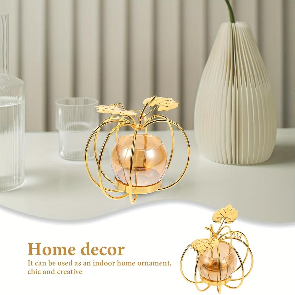 Charming Pumpkin-Shaped Metal Candle Holder Perfect for Thanksgiving, Halloween Christmas Decor Ideal Tabletop Centerpiece for Home Office