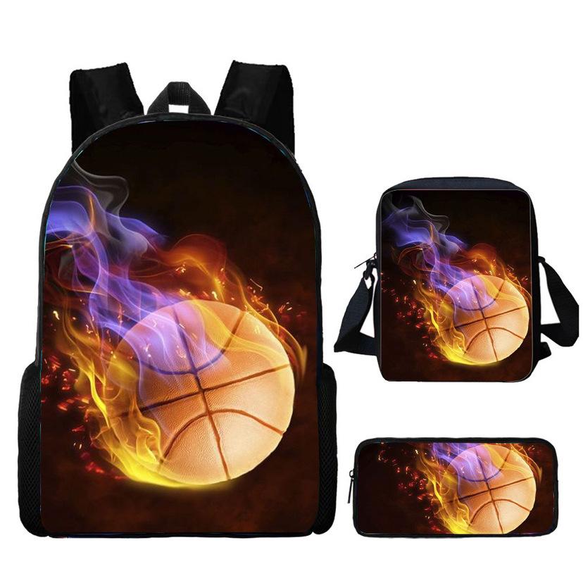 School Season Three-Piece Set School Bag Pencil Bag Lunch Bag Street Tide Basketball Football Picture Backpack Set
