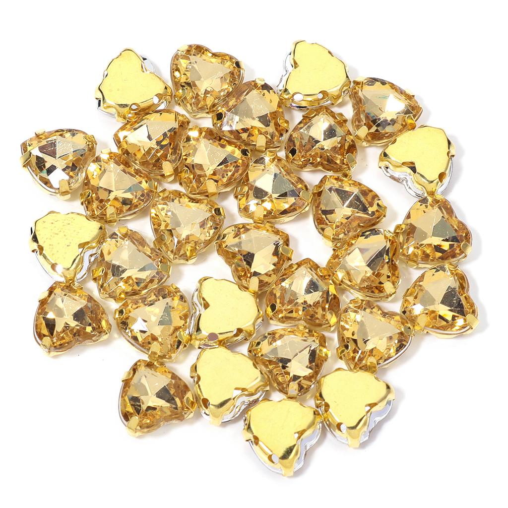 30pcs/lot 10/12mm Heart Shape Acrylic Sew On Rhinestones Stainless Steel Golden Claw Beads For DIY Clothes Jewelry Decoration