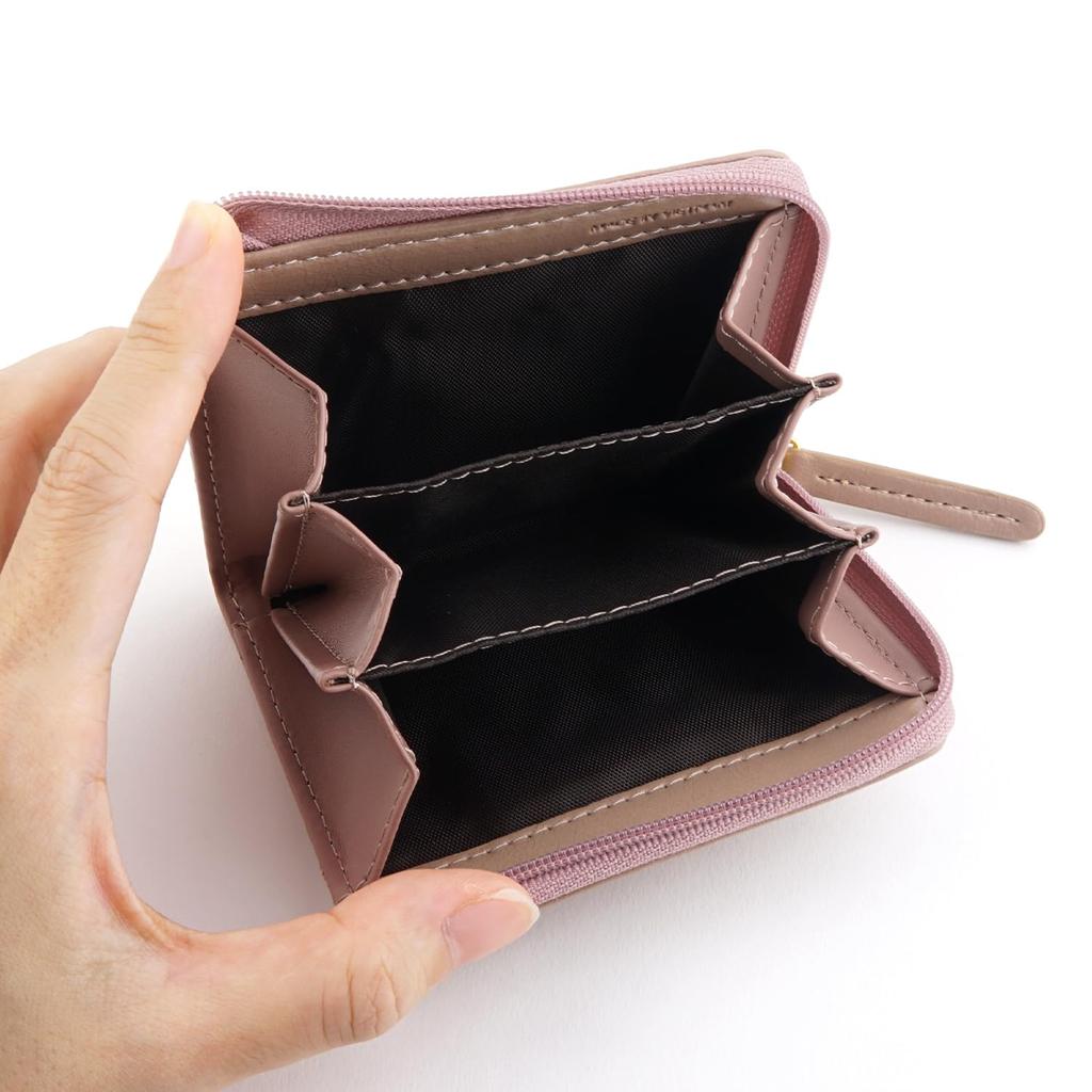 E-mono Coin Purse, Pass Case, L-Shaped Zipper, Multi-Function Coin Case (Taupe)