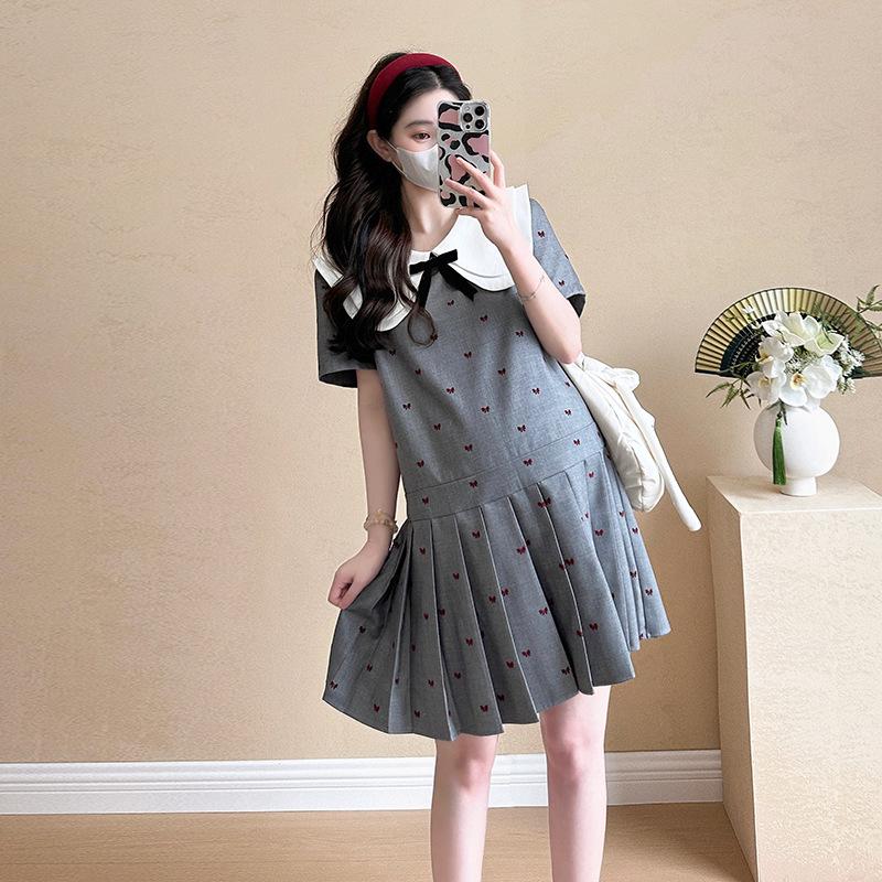 Chic Slim-Fit Summer Maternity Dress: Stylish Short-Sleeve, Age-Reducing, Sweet and Trendy XXL