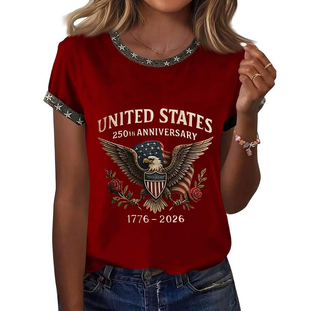 Women's Casual Pullover Short Sleeve T Shirt Crew Neck Graphic Print Top Relaxed Fit Lightweight Soft Fabric Summer Tee