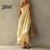 Lightweight Women Dress Women's Summer One Shoulder Beach Sundress Pleated A-line Flowy Long