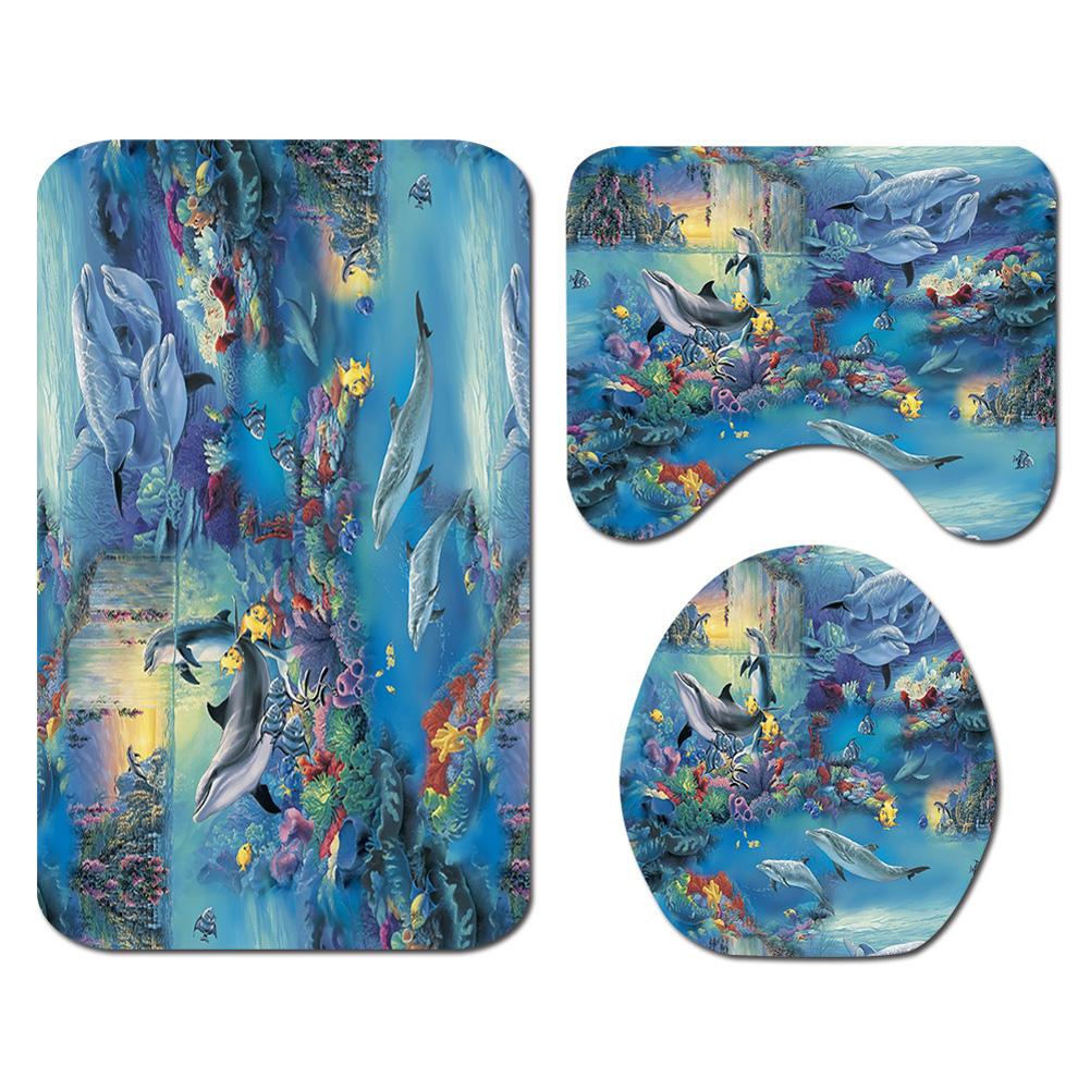 

Dolphin Printing Shower Curtain/Toilet Lid Cover Bath Mat for Bathroom SY468 #1