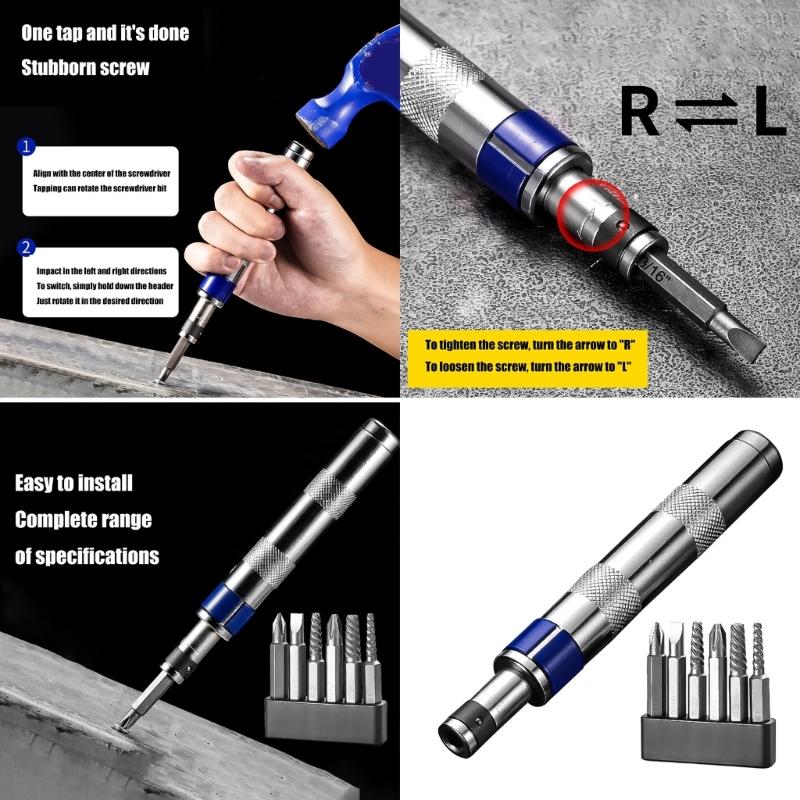 Reversible Impact Screwdriver Set Detachable Head Steel Construction For Professional Maintenance Work