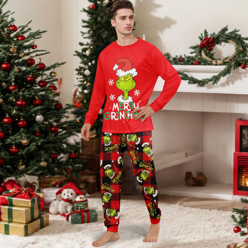 Print Cute Family Set Pajamas, Home Clothes, Family Set Long Sleeve Top Pants Set