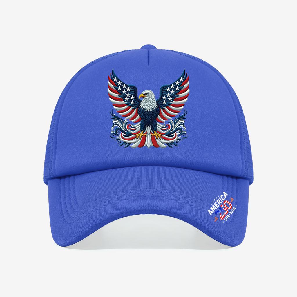 1PC Ornate 250th America Trucker Hat, Symmetric Eagle Print, Streetwear Cap for Patriotic Fans