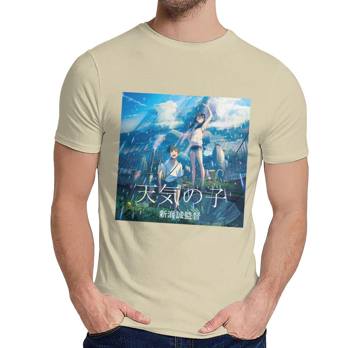 Weathering With You T Shirt Round Neck Graphic Print Man S Retro Organic Cotton Plus Size XL