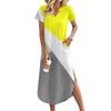 Women's Casual Comfortable V Neck Loose Hem Split Vacation Short Sleeve Geometric Long Dresses