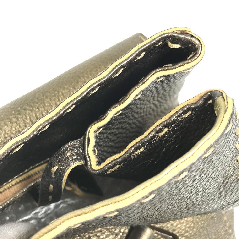 Fendi Selleria Stitch Tote Bag Flap Hand Bag Leather Metallic Gold Based