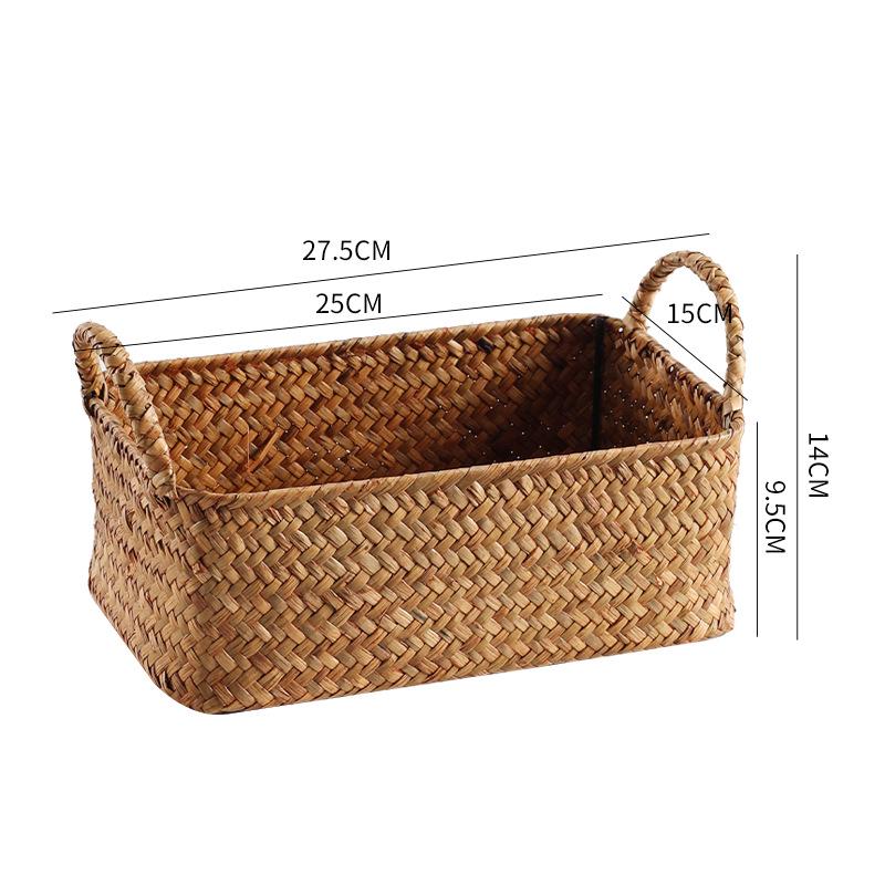 Japanese Straw-Woven Storage Basket for Snacks, TV Accessories, Cosmetics, and Masks