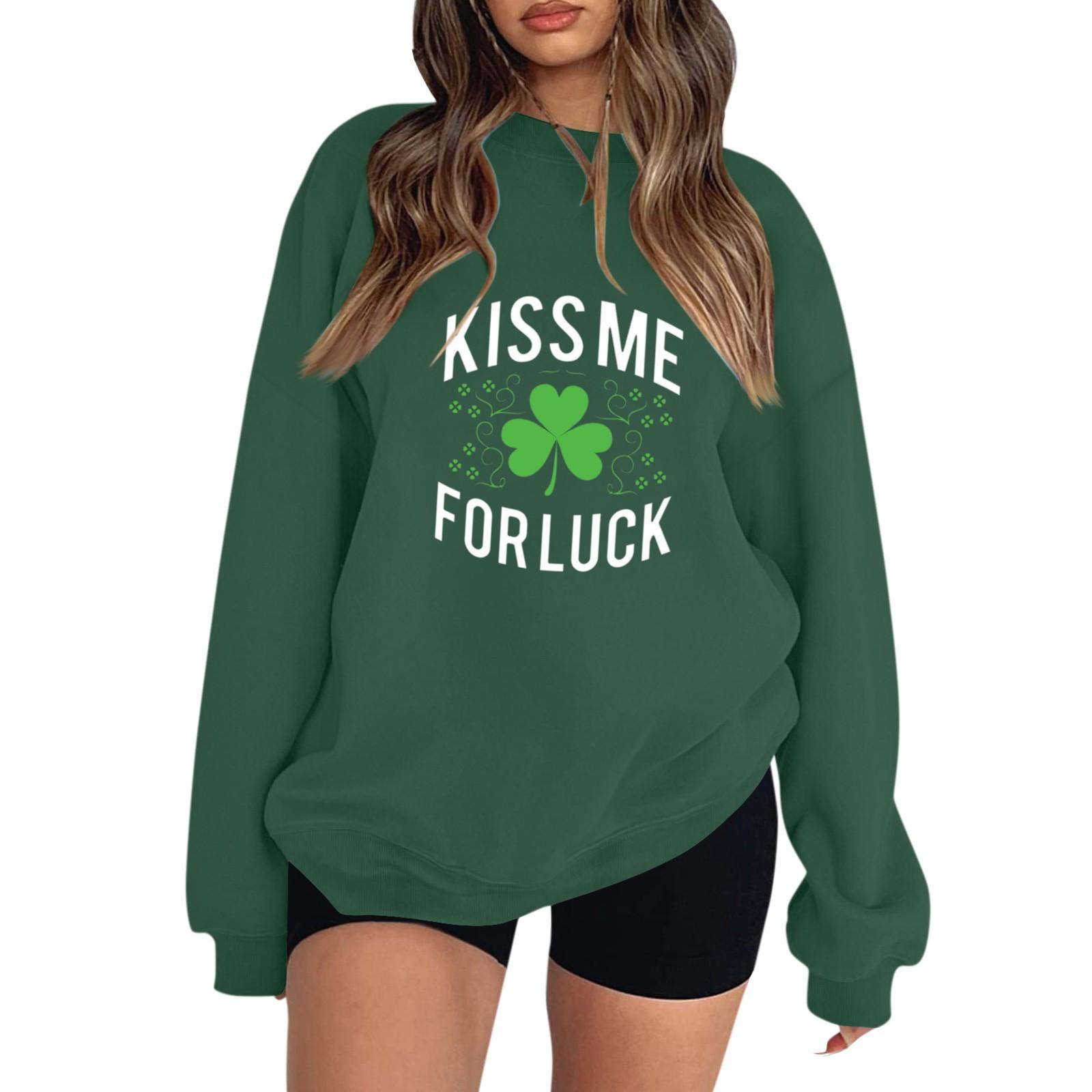 Женская повседневная мода ко Дню святого Валентина с принтом, длинным рукавом, круглым вырезом, толстовки, пуловеры, топы L армия зеленый