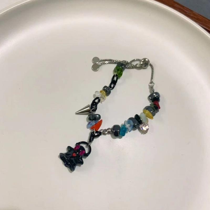 Adjustable Collarbone Chain Colorful Specter Pendant Necklace Stylish Beaded Bracelet Perfect for Fashion Enthusiasts