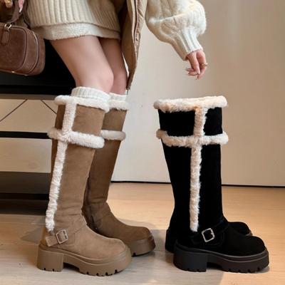 Women's Lightweight Thick Sole Tall Winter Warm Fur One Snow Boots Plush Lined Non-Slip Casual Sports Cotton Boots Cotton Shoes Sneakers