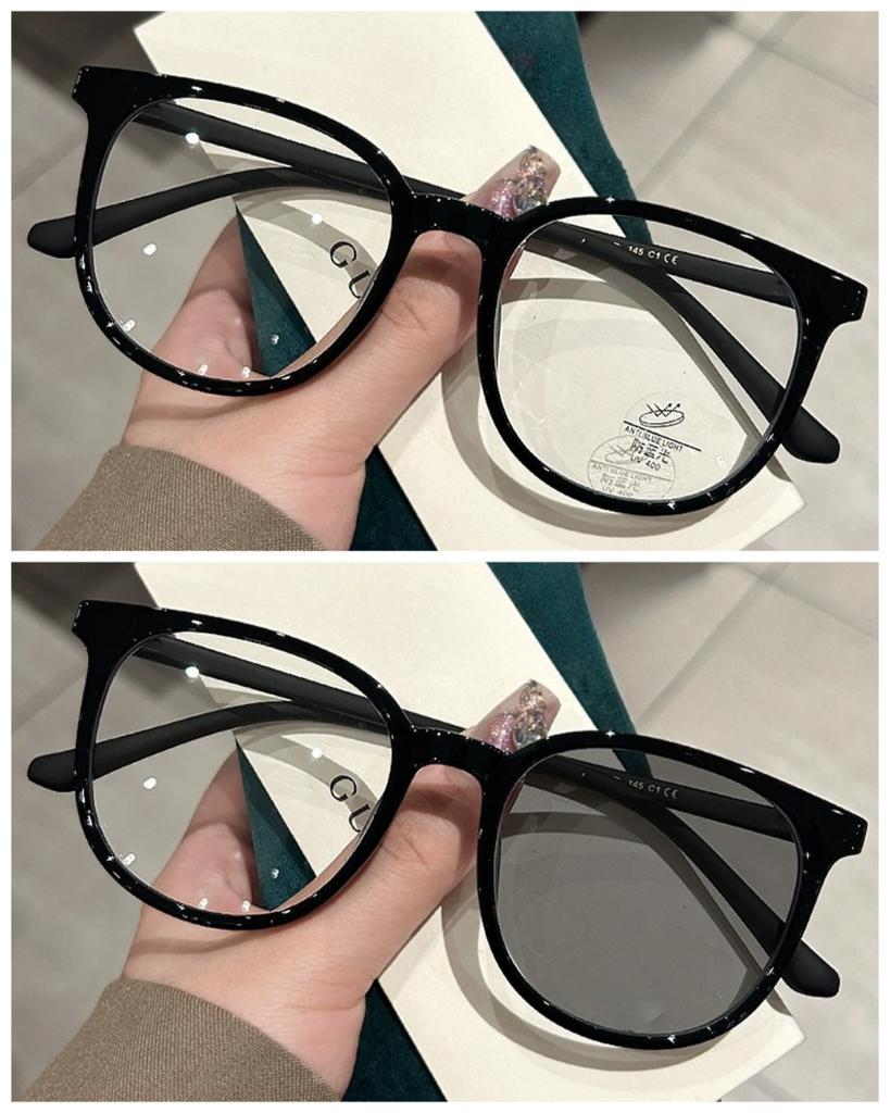 Pochromic Anti Radiation Glasses for Men and Women Simple Oval Anti-blue Transition Eyeglasses Outdoor Shade Sunglasses
