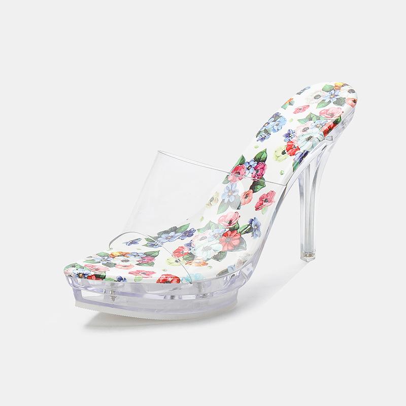 Source Fashion Color Crystal Heel Outside Cool Slippers Transparent Heel Dress Sandals Large Size Women