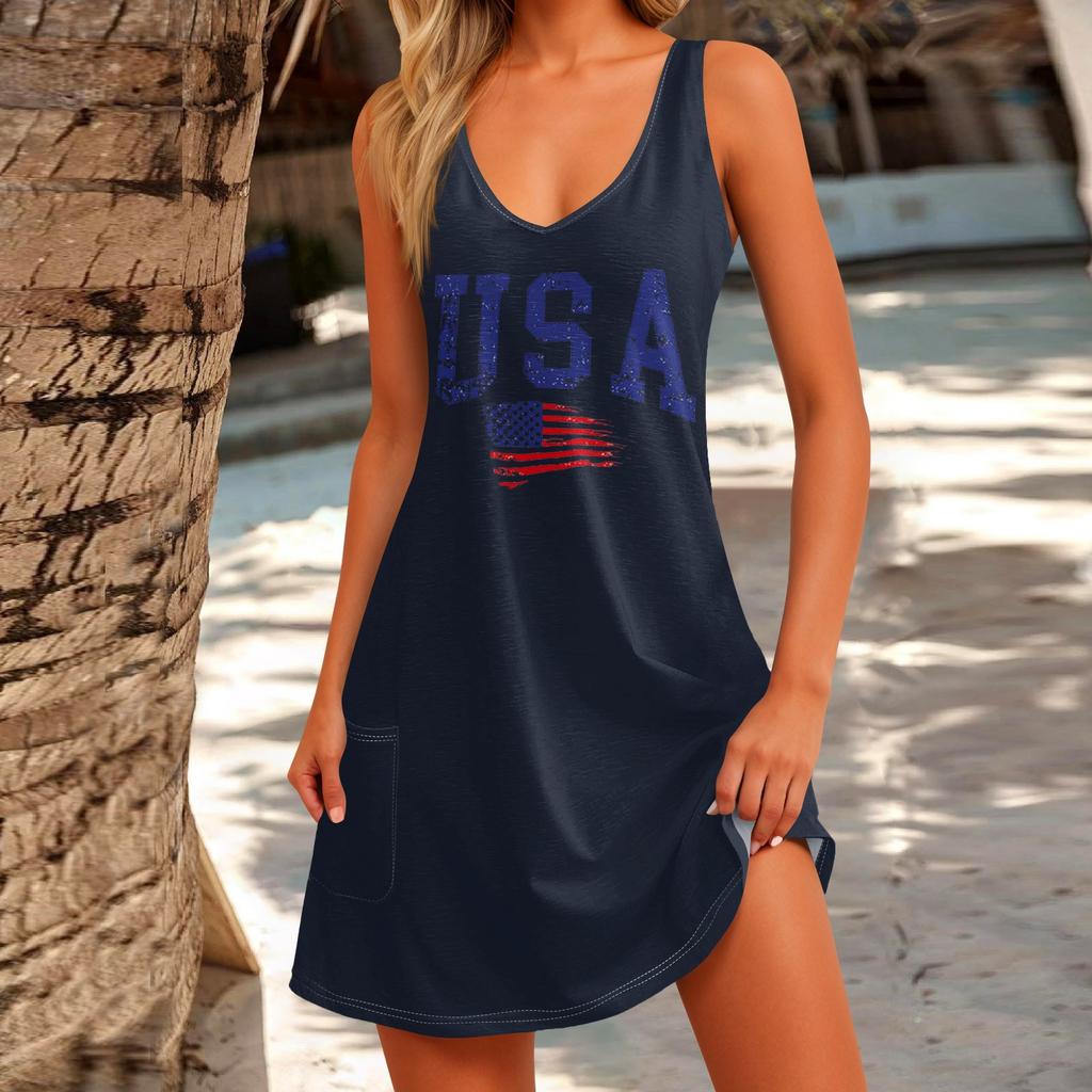 Women's Print Dress, Vest, Skirt With Pockets, Beach Skirt, V-Neck Vest Skirt Vest Skirt