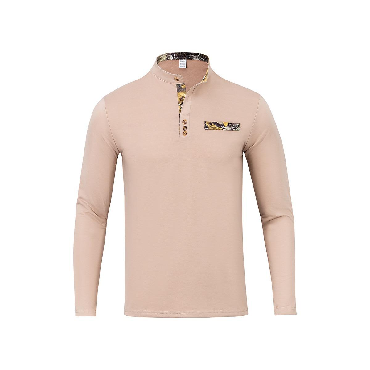 

Мужская весенне-осенняя рубашка с воротником-стойкой, повседневная спортивная рубашка хенли с длинным рукавом L хаки