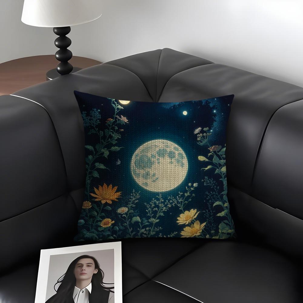 Magic Psychedelic Moon Cushion Cover Natural Linen Organic Fabric DoubleSided Printing Sofa Home Decor Gift Pillow Case