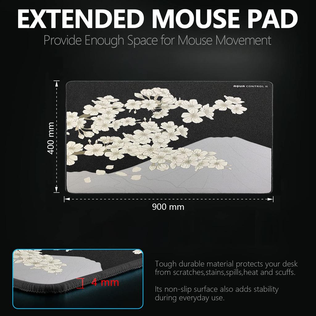 X-Raypad Aqua Control II-Sakura-Night-XXL (900x400x4mm) Cloth Gaming Mouse Pad, Official Japanese Distributor Warranty