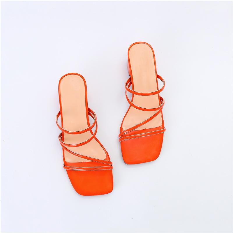 Neu im Sommer, quadratischer Kopf mit dünnem Riemen Phnom Penh lässige dicke Ferse hoher Absatz coole Slipper Damen