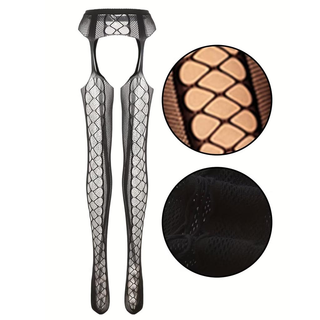 Sexy Dame Offener Schritt Lange Strümpfe Übergröße Netz Erotische Strumpfhose Strass Gestrickte Leggings Strumpfhose Y2k Socke Netzstrumpf