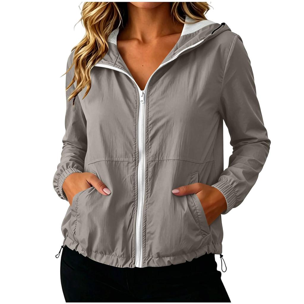 Women's Casual Long Sleeve Zip-Up Hooded Jacket with and Mesh for Fall