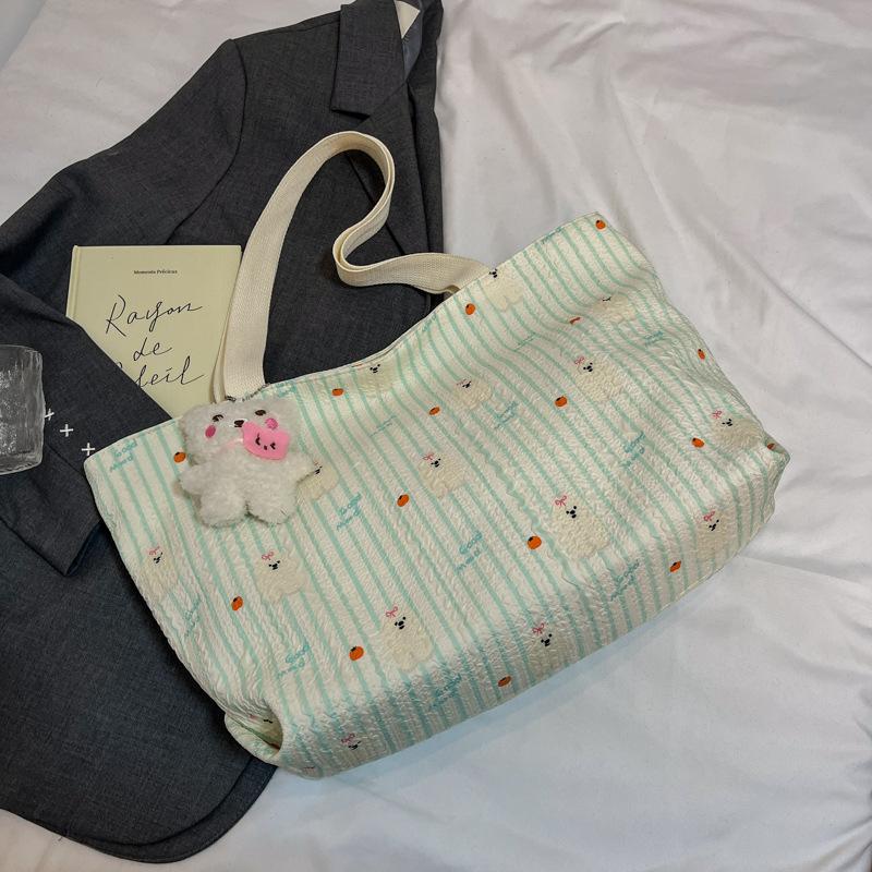 

2025 striped canvas bag new Korean style ins tote leisure bag single shoulder large capacity tote bag shopping bag Without pendant зелений