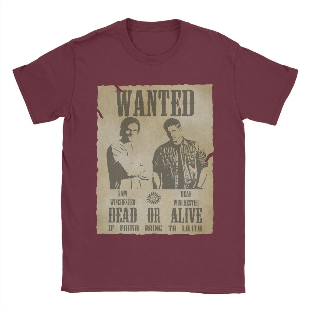 Men TShirts Supernatural Wanted Dead or Alive Humor 100 Cotton Tees Short Sleeve Winchester T Shirt Crew Neck Clothes Original