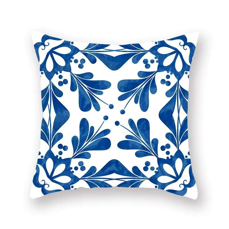 Blue Mandala Flower Geometric Print Pillowcase Living Room Sofa Bedroom Car Office Cushion Cover Home Decoration Ornament
