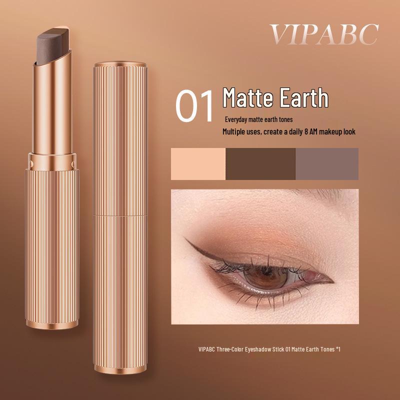 VIPABC Трехцветный градиентный стик для теней: Матовые и с шиммером, Низкая насыщенность, Естественное жемчужное сияние, Нанесение в один слой для новичков