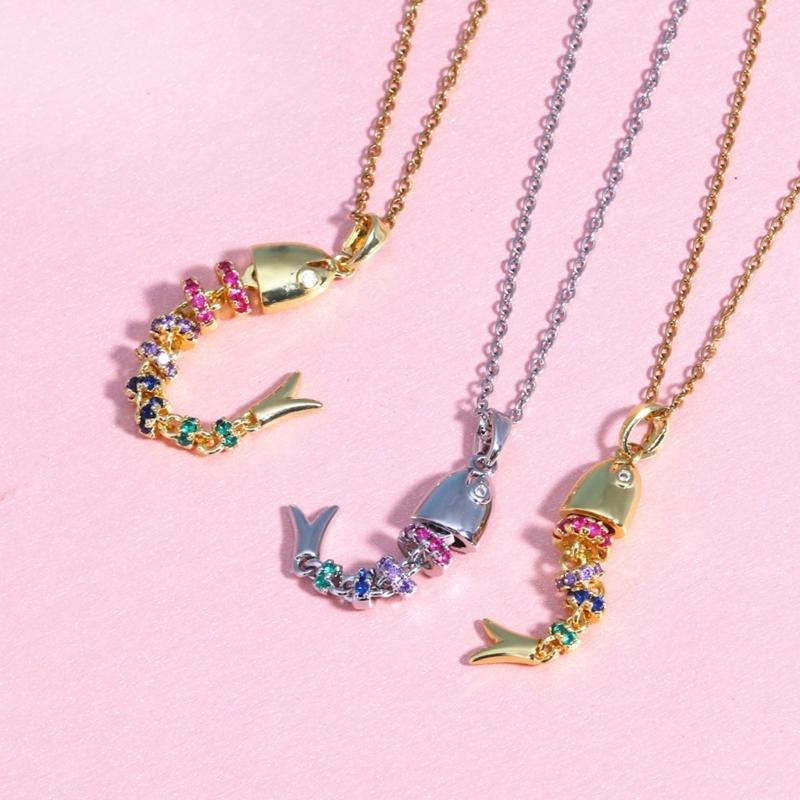 Creative Swinging Fish Pendant Necklace Colorful Copper Alloy Jewelry For Women Fashionable Dynamic Neckchain