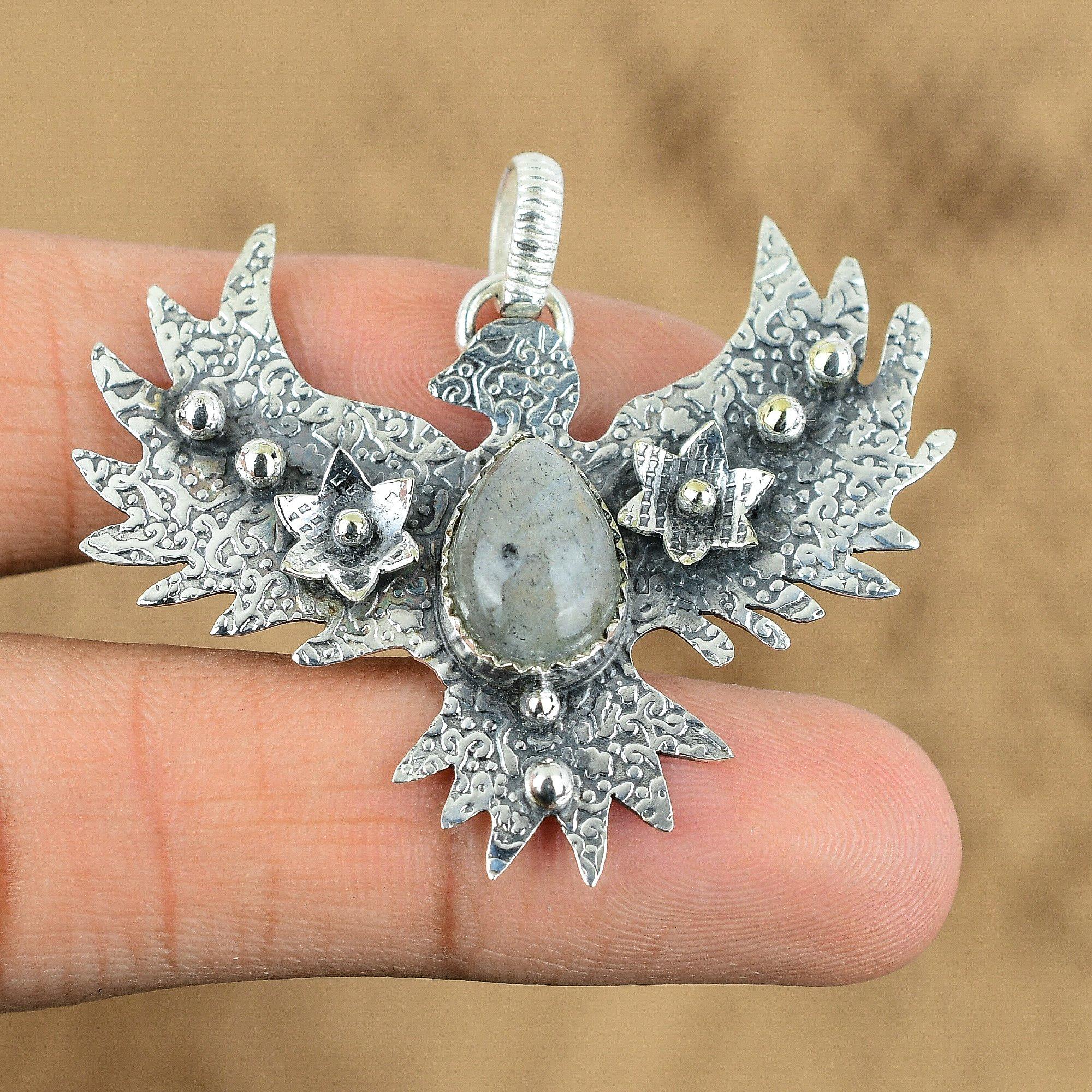 

Memorial Day Deal Pear Labradorite Stone 925 Silver Eagle Trendy Pendant Jewelry