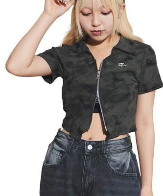 WEGO Metal Patch Pitch Summer Size Black Women's Double-Zip Top, Clothes, F,