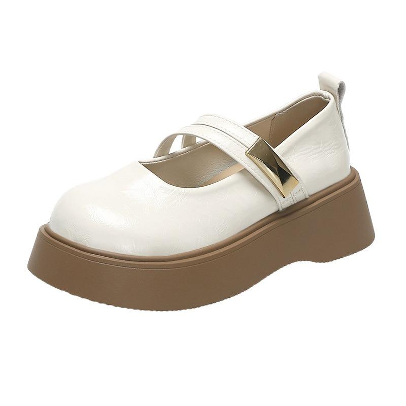 Mary Jane shoes women's autumn new shallow mouth one-word buckle belt thick sole medium heel small leather shoes women
