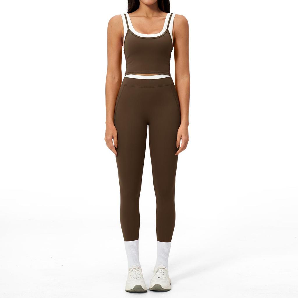 Completo da Yoga da Donna Transfrontaliero: Color Block Nude Feel, Vita Alta Costolata, Abbigliamento Sportivo Fitness Versatile