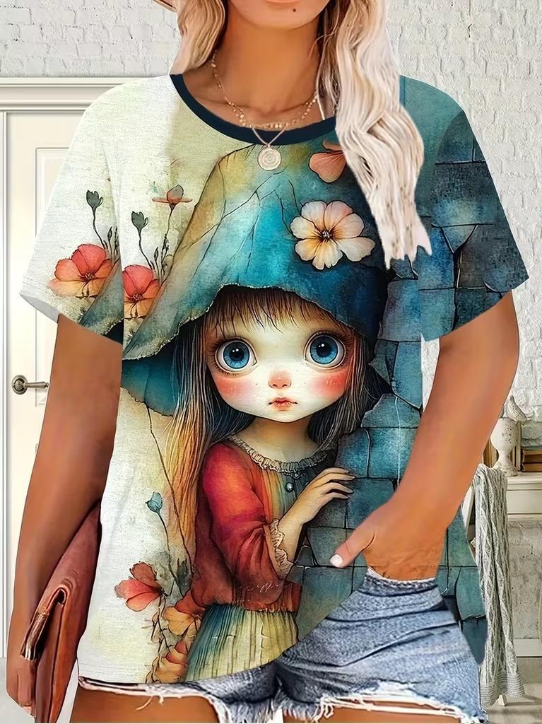 3D Gedrucktes T-Shirt Für Damen Oversized T-Shirts Tops Sommer Neue Harajuku T-Shirts Y2k Tops Lockere Kurzarm Pullover Kleidung