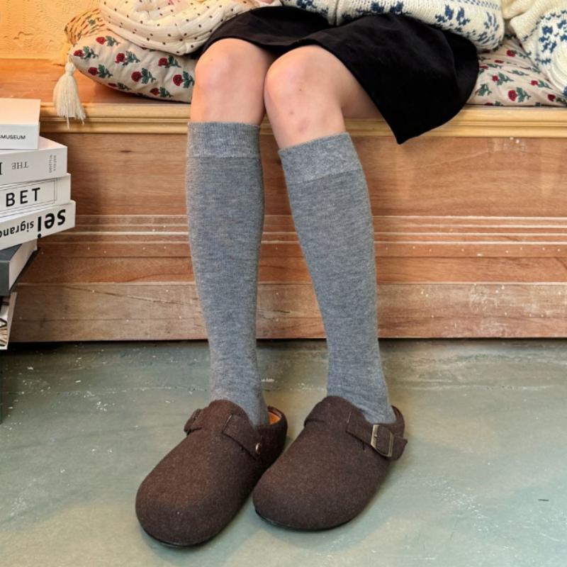 Wool Calf Socks Women's Autumn and Winter Thickened Warm Stockings Japanese Simple Solid Color All-match Outer Wear College Style Socks