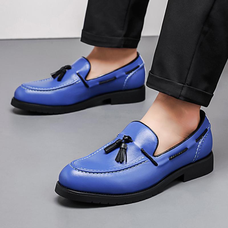 New Men's Charm Pointed Blue Green Tassels Leisure Shoes Male Dress Wedding Prom Homecoming Loafers Footwear Zapatos Hombre