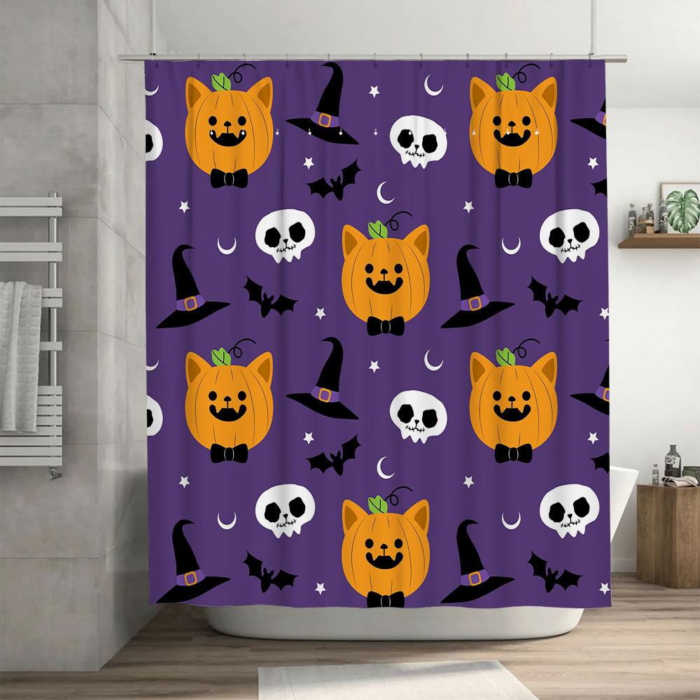 Spooky Halloween Shower Curtain with Pumpkin SkullsDecorate Your Bathroom for Fall Festivities