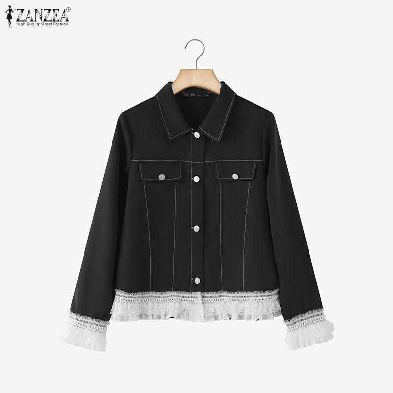 ZANZEA Women Casual Turn Down Collar Loose Long Sleeve Blouse