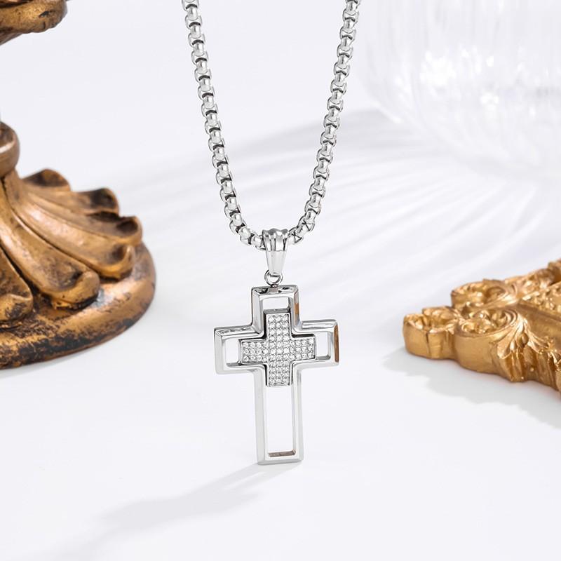 2026 Stone Cross Necklace Fashion Light Luxury Necklace Jewelry Premium Jewelry Full Diamond Men's Necklace