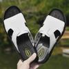 Men's Large Size Breathable Leather Sandals (Sizes 45-52) with Soft Soles, Wide Fit, and Flip Flop Style.