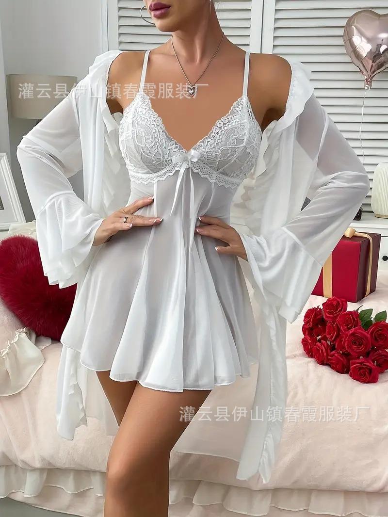 

Европейское и американское эротическое нижнее белье сетчатая ночная рубашка глубокий V вырез сексуальная пижама ночная рубашка чистой страсти эротический костюм женский XS белый