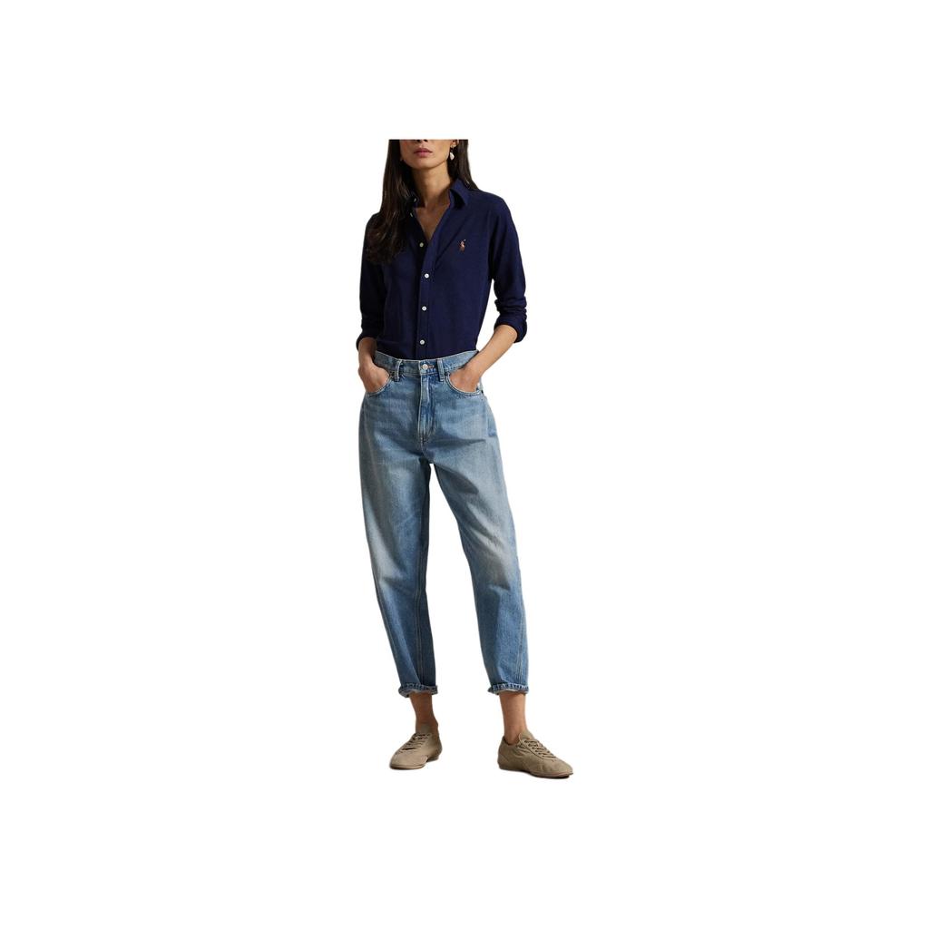 Polo Ralph Lauren Slim Fit Cotton Knit Oxford Long Sleeve Shirt Women shirts Navy-Blue 211924258-016