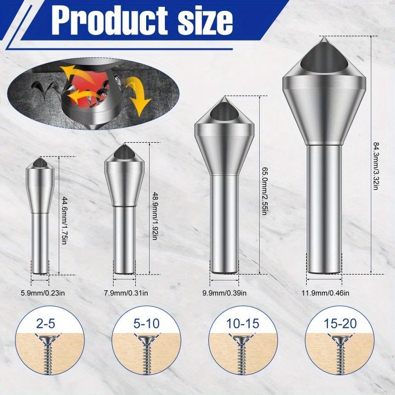 4pcs HSS Deburring Chamfering Cutter Countersink Drill Bits Titanium Coated Smooth Hole Metal 90 Degree Round Shank Hole Cutter