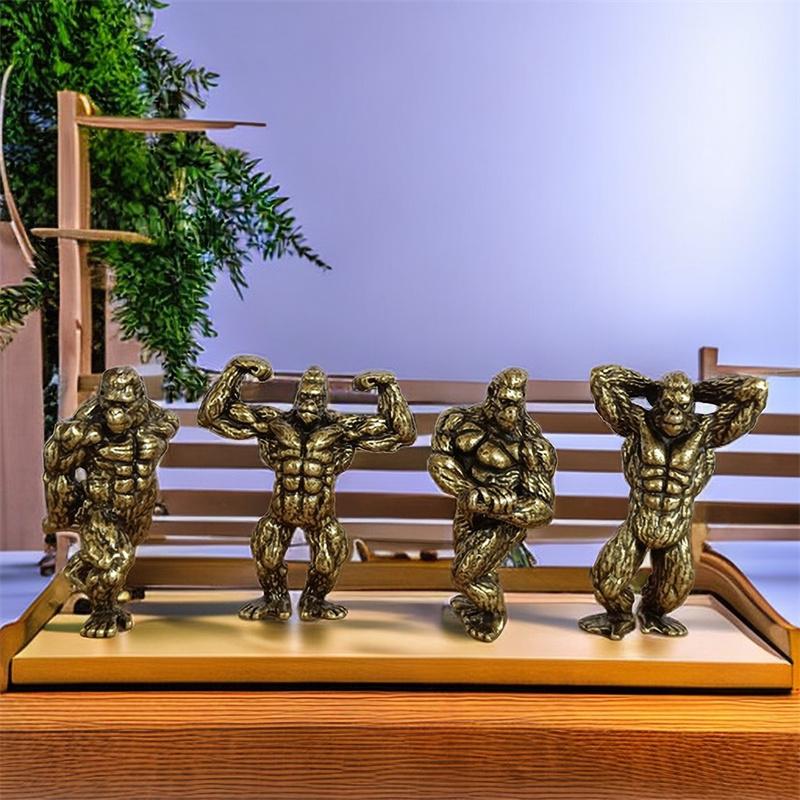 Heavy Brass Fitness Gorilla Small Sculpture Porch Decoration For Living Room Animal Orangutan Figurines Desktop Ornaments Crafts