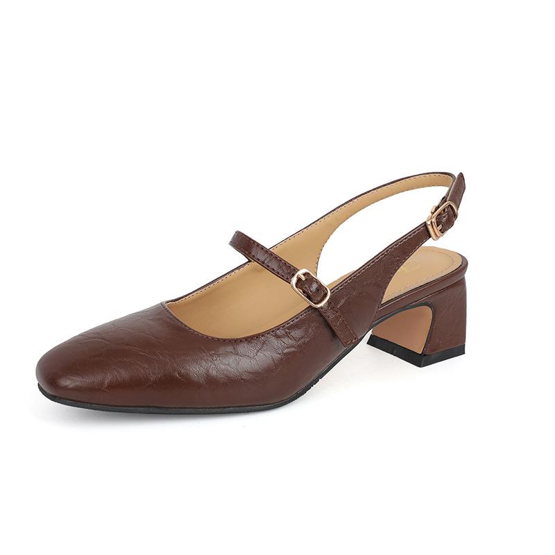 

Baotou back empty sandals women s summer with skirt thick heel retro style light mouth word with high heels 2025 new 40 коричневый