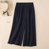 ZANZEA Women Casual Elastic Waist Loose Summer Capris Pants