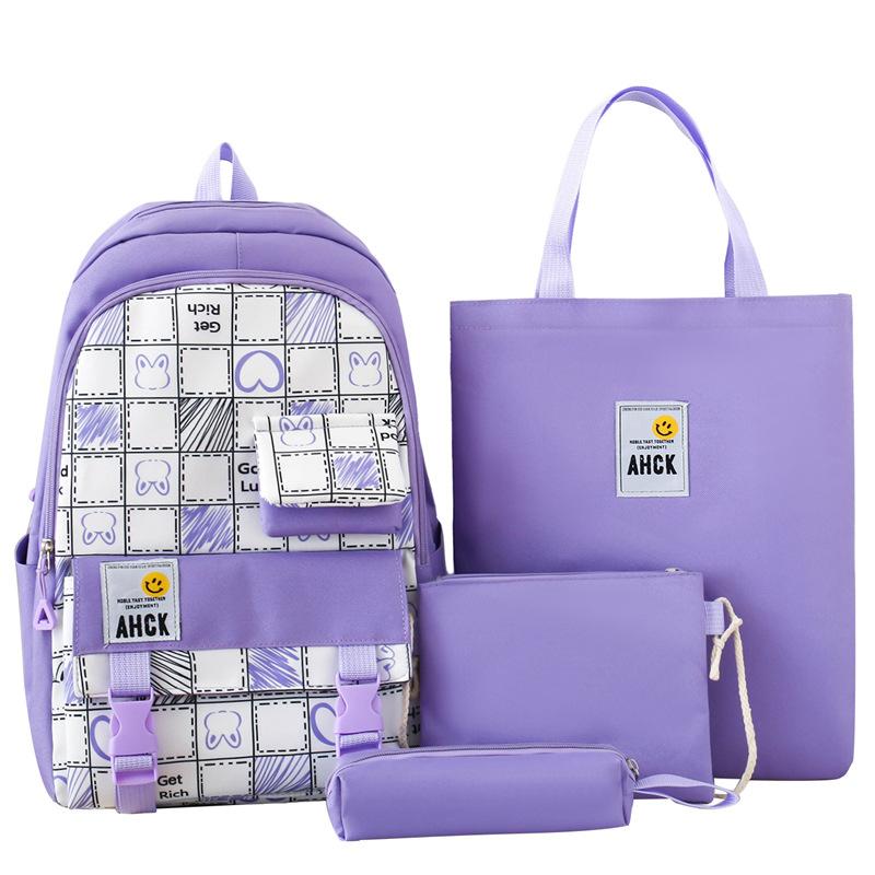 New Backpack Trendy Junior High School Students Four Piece School Bag Large Capacity Computer Bag Backpack